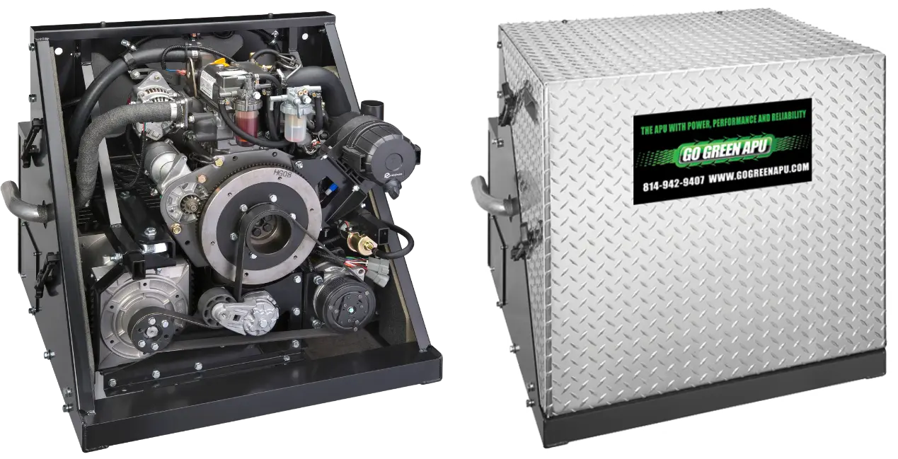 Go Green diesel APU unit shown open and closed